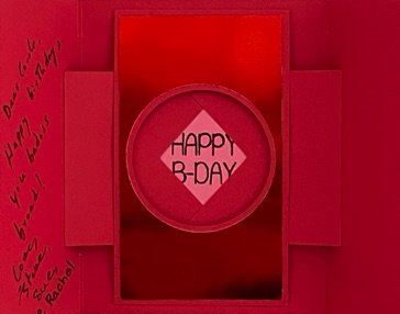 Open/Close Shutter Card - Happy B-Day (red) Opened